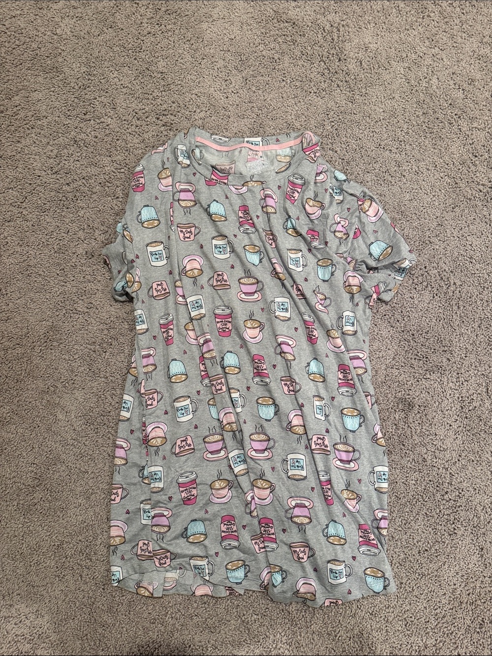 Grey Coffee & Cup Print Pajama Shirt